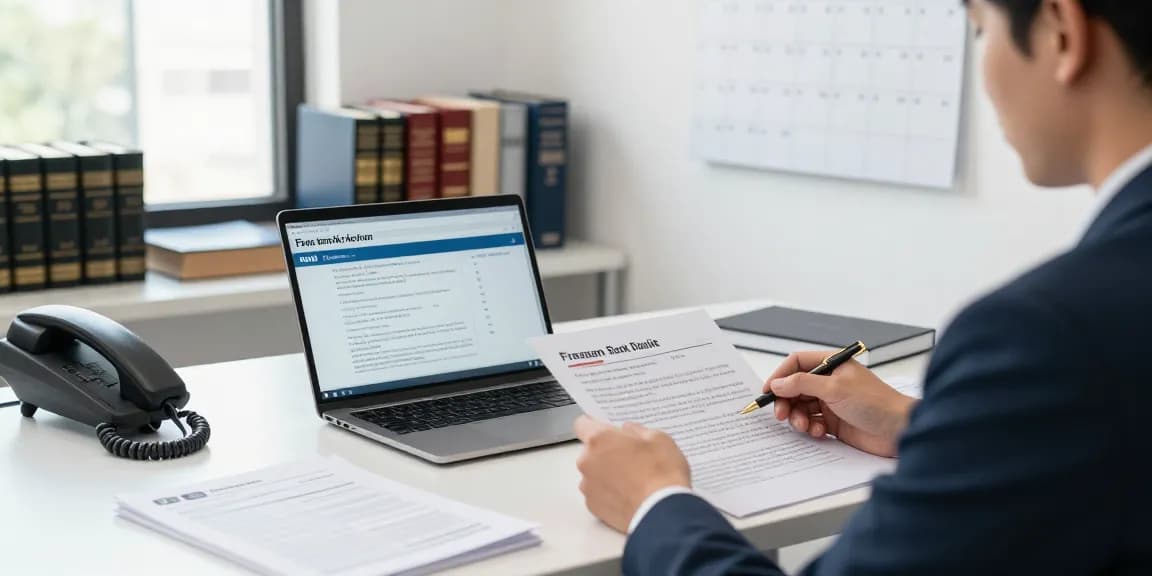 Account review consultation for frozen accounts at https://valken.legal/services/bank-freeze, showing legal professional with documentation.