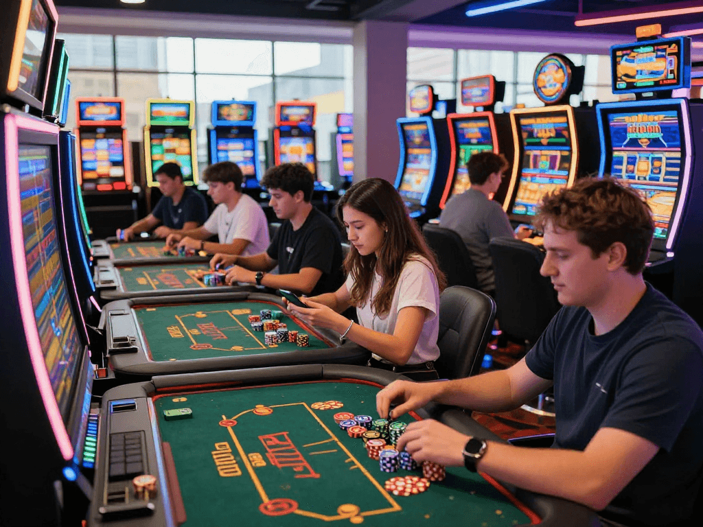 Enthusiastic players enjoying casinos not on gamstop in a vibrant and modern environment.
