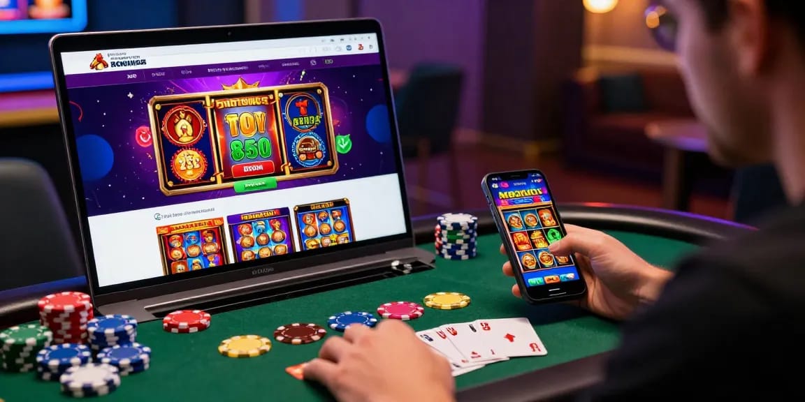 Engaged player exploring online casinos that accept credit cards, with vibrant slot games and gaming atmosphere.