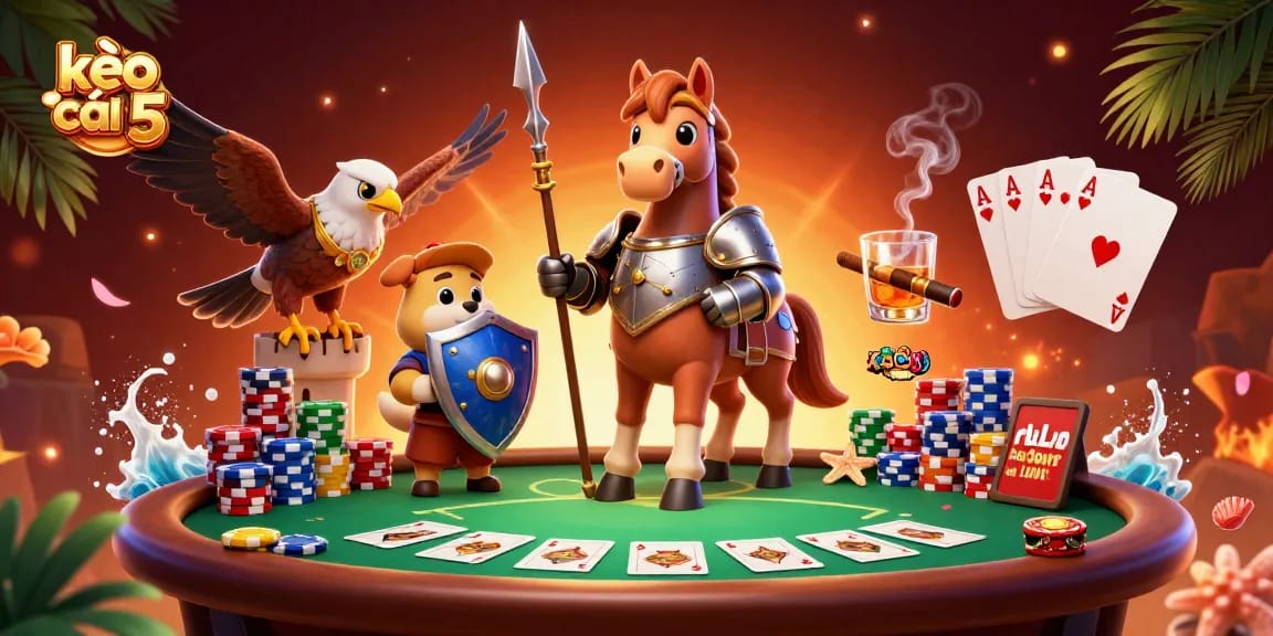 Experience kèo nhà cái 5 with immersive visuals of poker excitement and medieval themes.