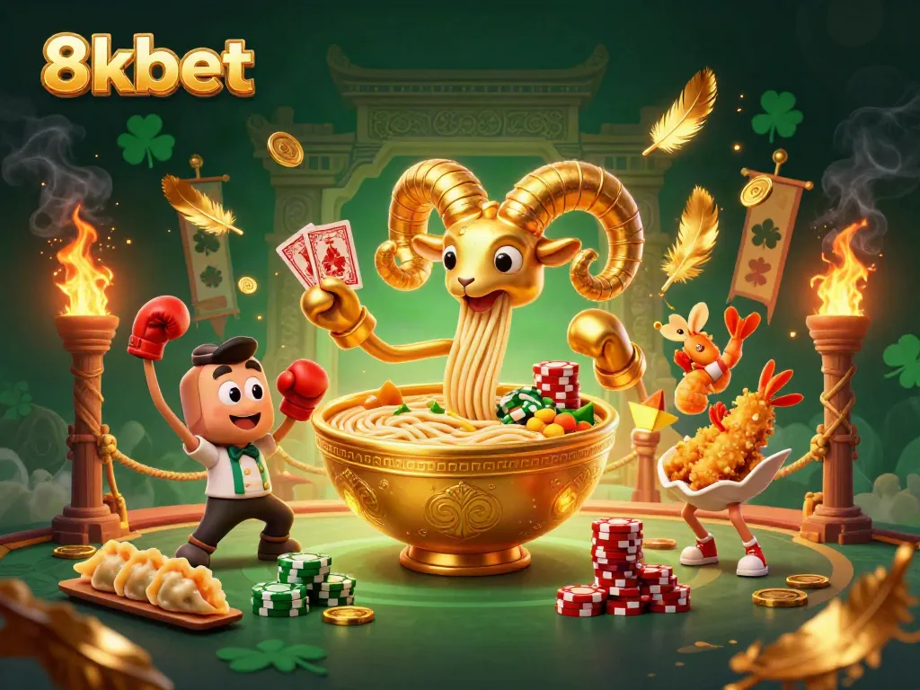 Experience thrilling gameplay with 8kbet's vibrant casino scene featuring playful characters and dynamic elements.
