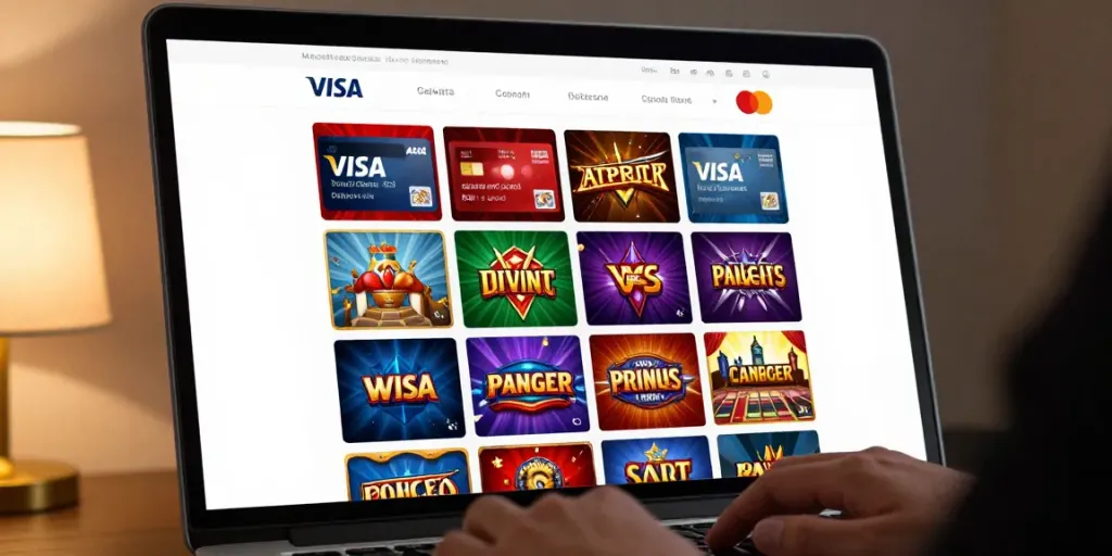 Interactive interface of online credit card casinos featuring Visa and Mastercard payment options.