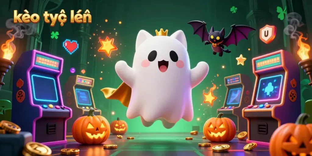 Experience kèo trực tuyến action with a ghost cat and glowing elements in a haunted casino.