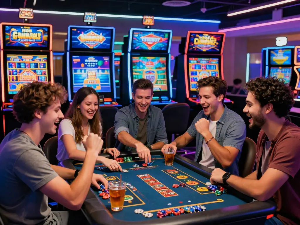 Casino not on GamStop friends enjoying games at lively venue