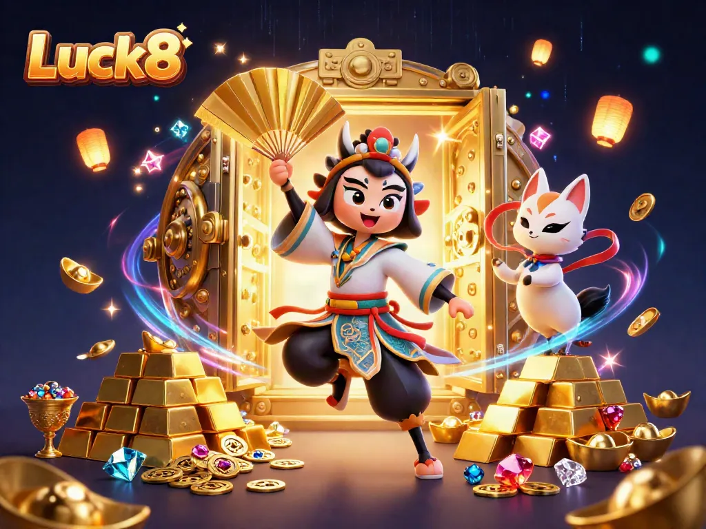 Engage with Luck8's vibrant casino world, featuring dynamic characters and rich treasures.