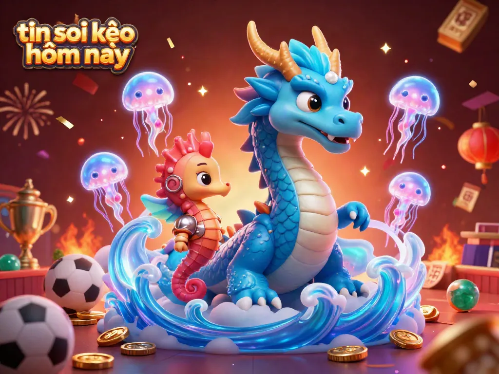 Engage with tin soi kèo hôm nay while witnessing a dragon and seahorse in a vibrant casino scene filled with sports elements.