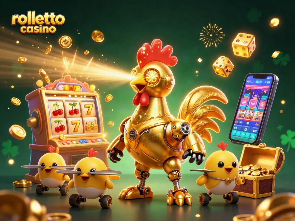 Experience thrilling action at rolletto casino with golden rooster robot and exciting slot machines