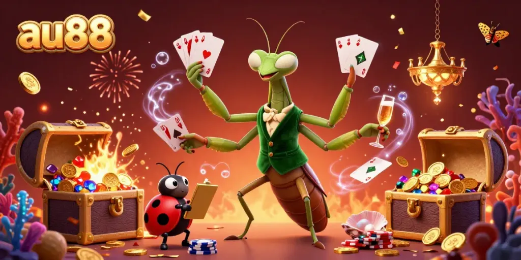 Experience the thrill of gambling at au88 with vibrant casino characters amidst a festive atmosphere.