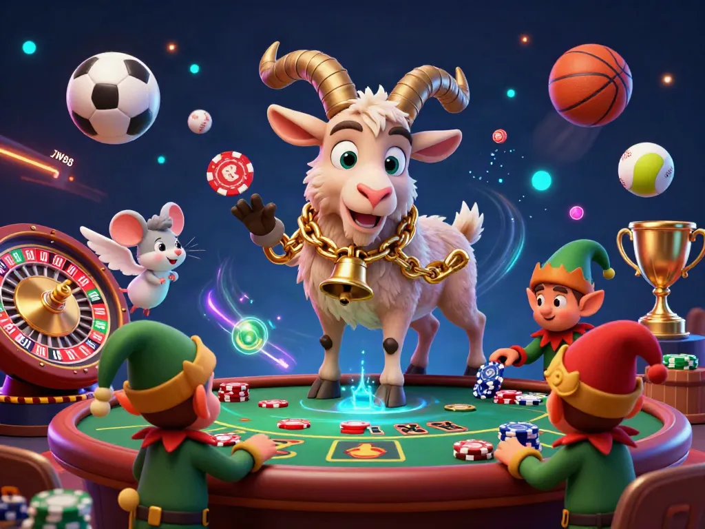 JW88 casino scene showcases 3D cartoon characters in a dynamic gambling environment with poker chips and sports balls.