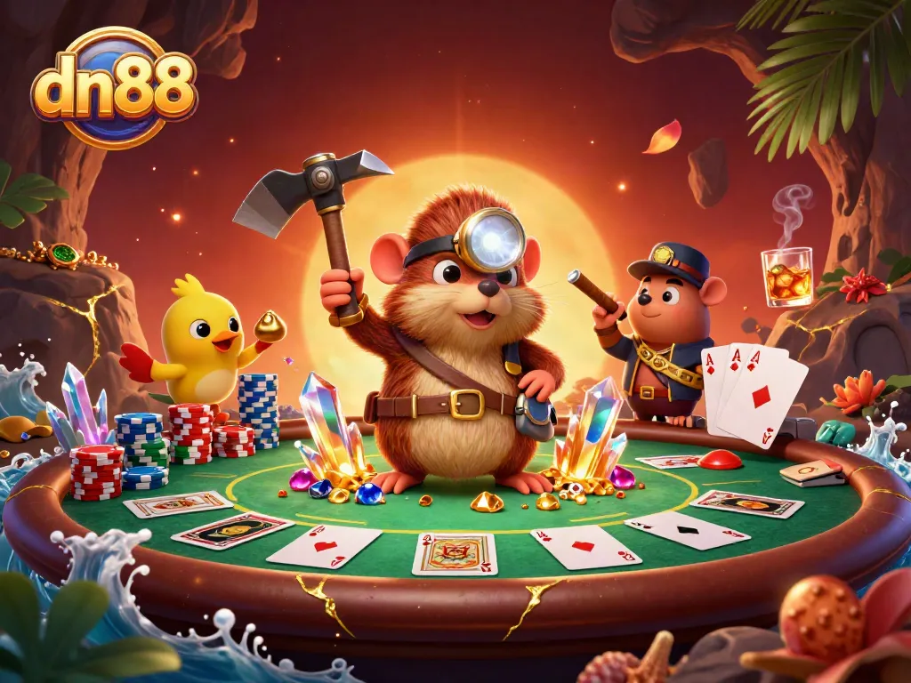 Join dn88's vibrant poker scene with a treasure-hunting mole, gems, and thrilling game elements.