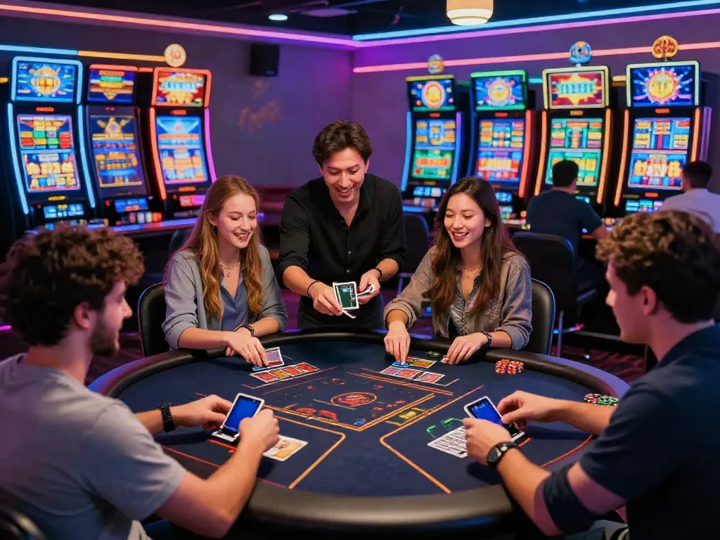 Excitement at credit card casinos with players enjoying games in a vibrant online setting.