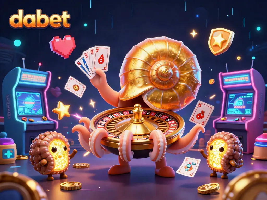 Join dabet's thrilling adventures with a glowing nautilus roulette in a vibrant casino-themed scene.