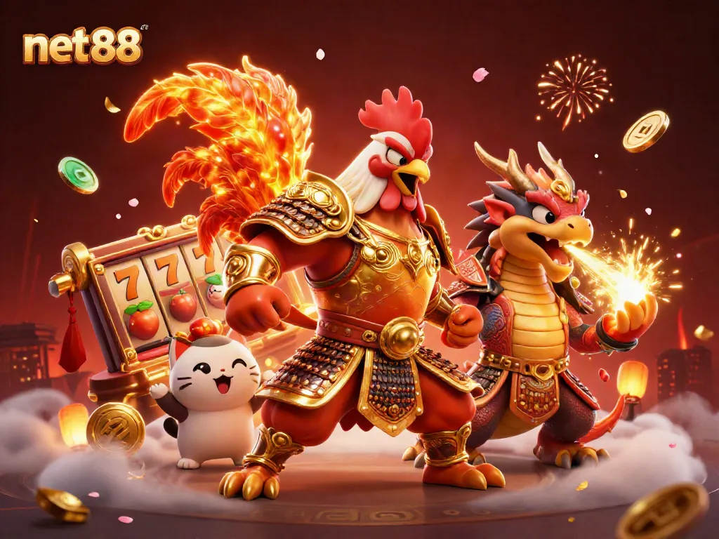 Engage with net88's thrilling slots featuring vibrant characters and casino symbols in action.