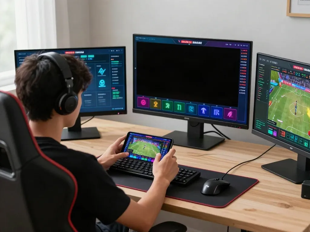 Player engaging with Gem88's live betting platform in an immersive gaming setup.