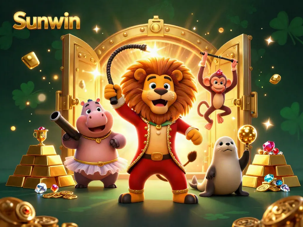 Playing games at Sunwin Casino with vibrant characters and dynamic elements in a 3D illustration.