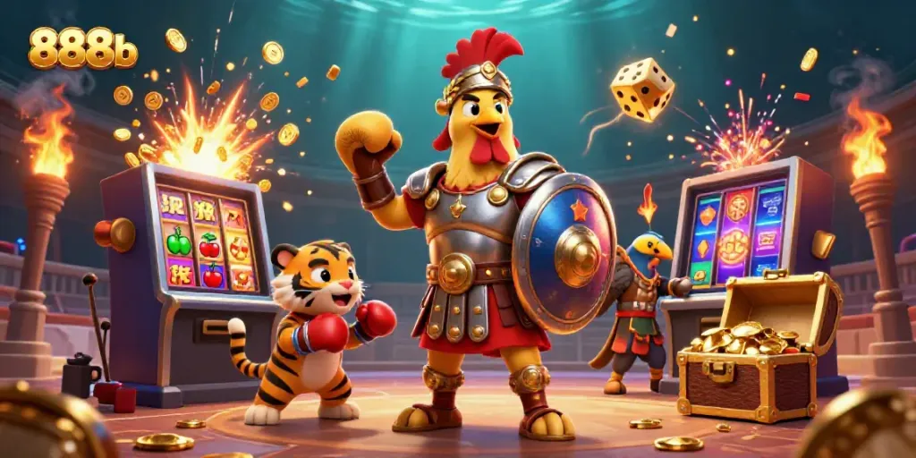 Engage with the excitement of 888b casino depicted through a lively 3D illustration.