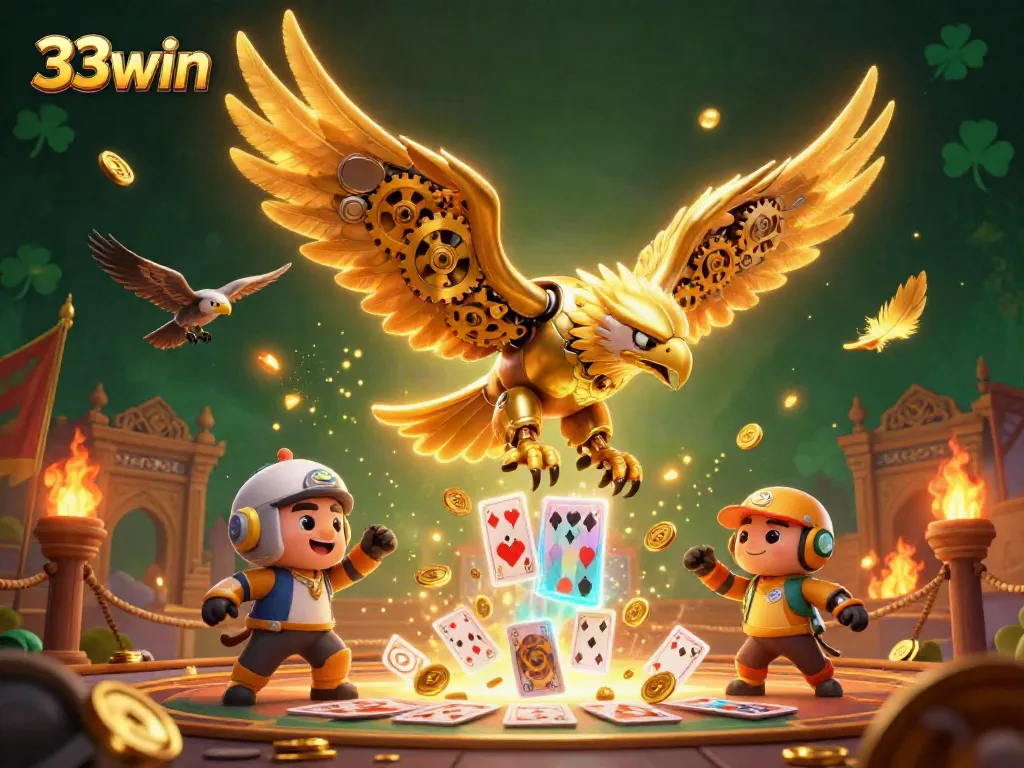 Experience the thrilling game dynamics at 33win with captivating 3D eagle and holographic cards.