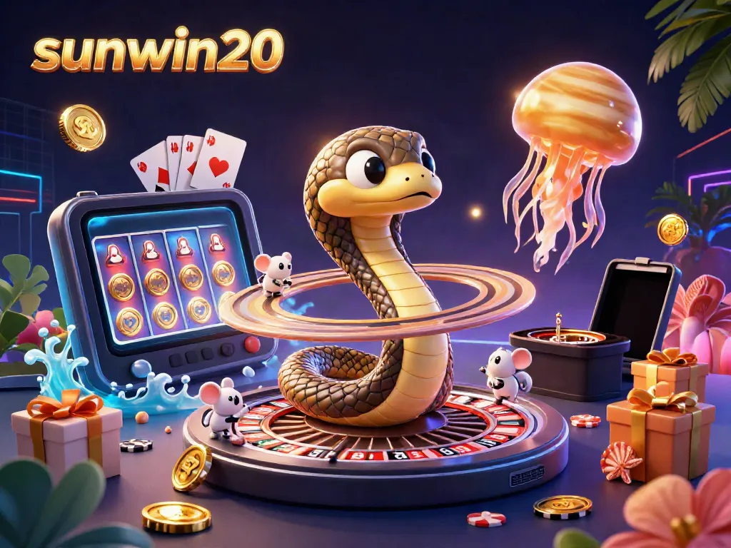 Experience thrilling gameplay on sunwin20 with a coiled roulette wheel and cosmic dealer in this vibrant scene.