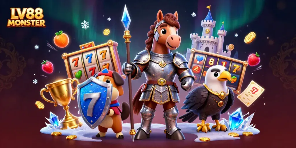 Experience the thrilling world of LV88 MONSTER with colorful slot reels and jackpot excitement.