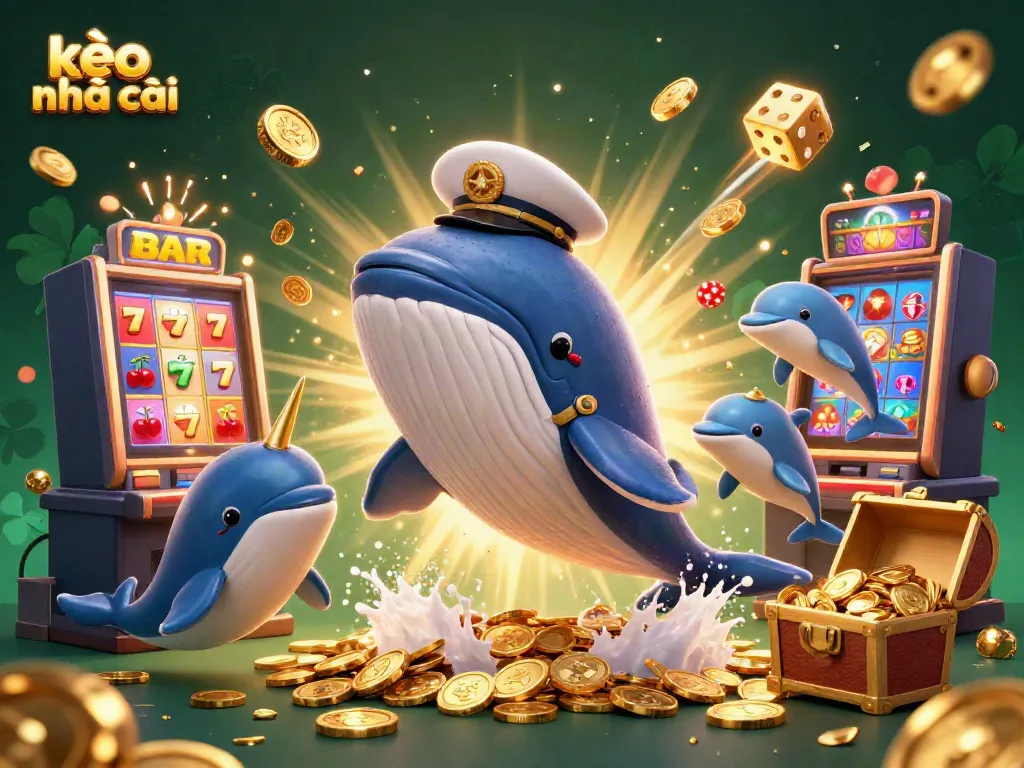 Experience the excitement of kèo nhà cái with a vibrant 3D scene featuring a whimsical whale and dynamic casino elements.
