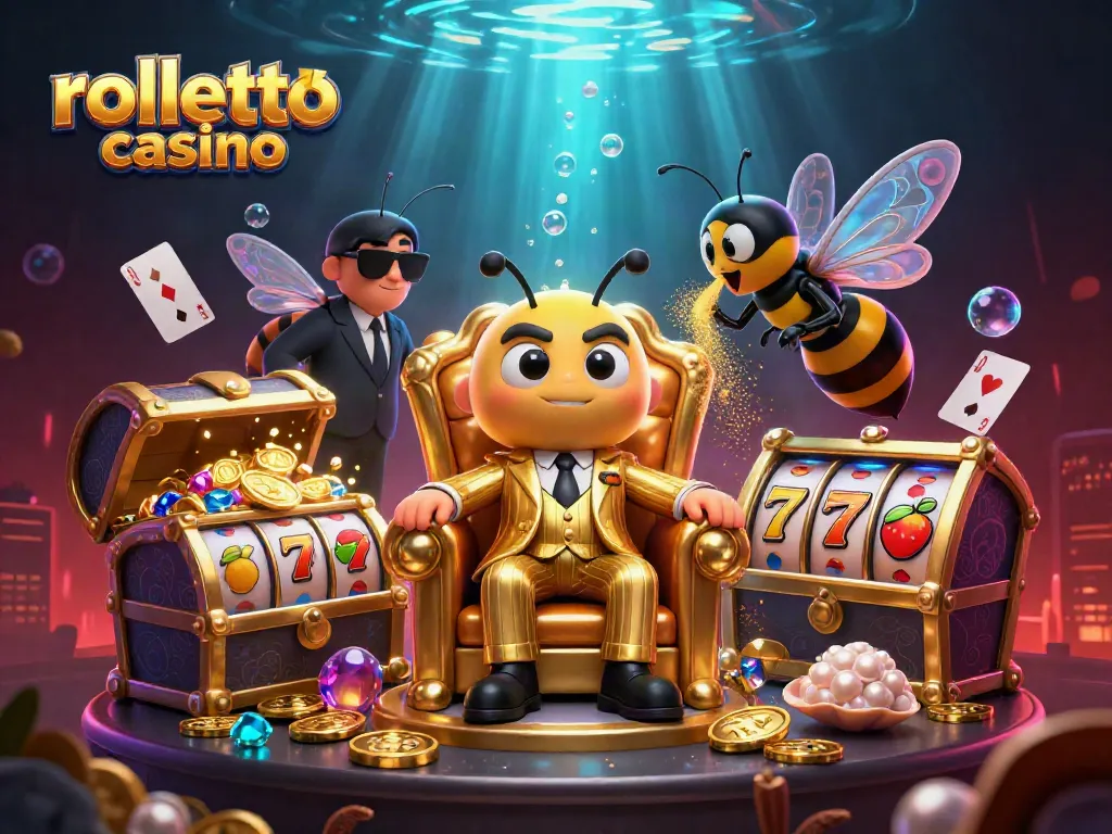 Experience rolletto casino's excitement with a vibrant 3D scene featuring a charming bumblebee mob boss.
