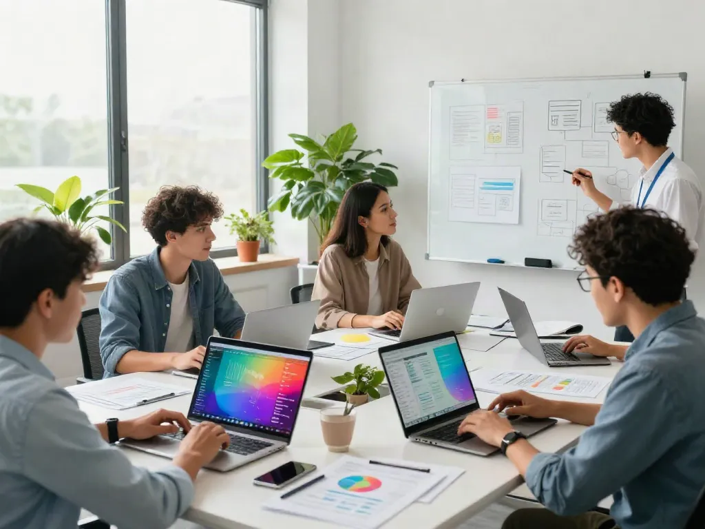 Dynamic team collaboration in a digital marketing office focusing on effective Paid Ads Management strategies.