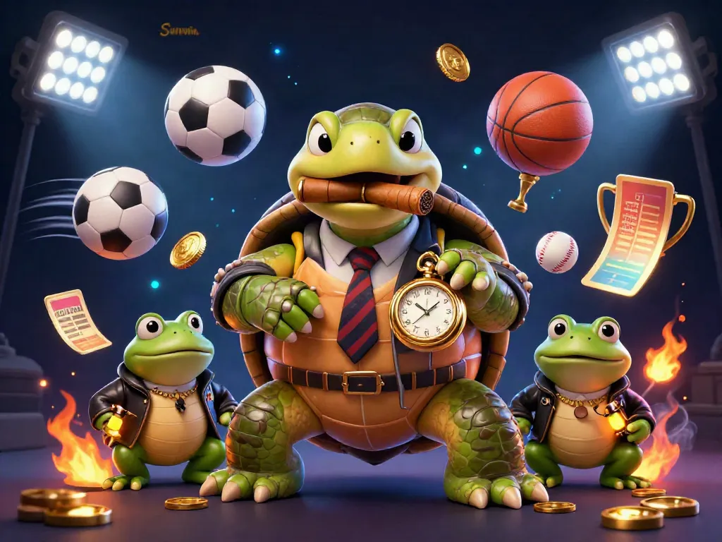 Sunwin showcases a vibrant 3D casino scene with a snapping turtle and bullfrogs, symbolizing exciting winning opportunities.