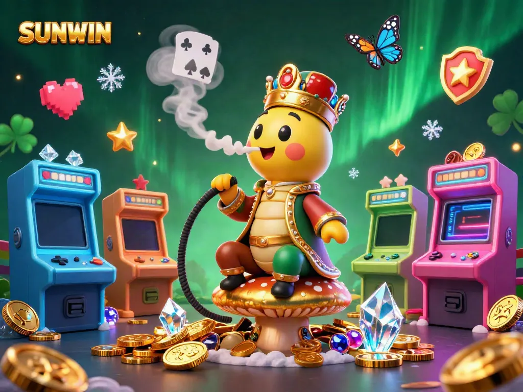SUNWIN presents a captivating 3D scene featuring a charming caterpillar hookah-master amidst vibrant casino elements.