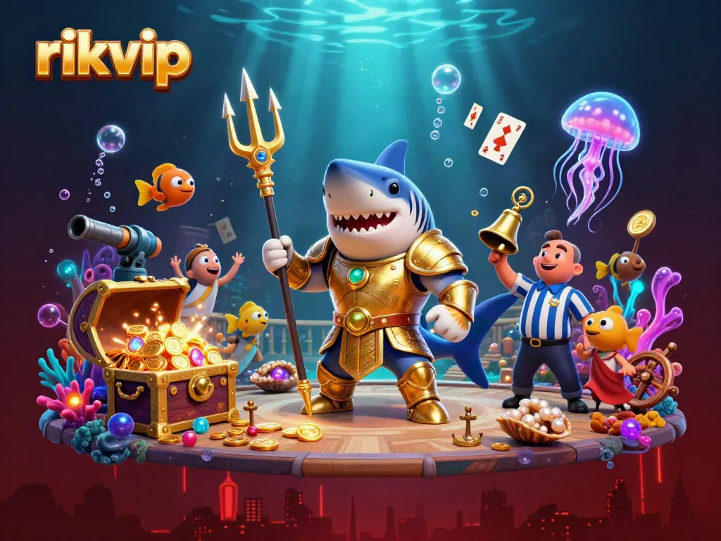 Experience the thrill of gambling with rikvip in a vibrant underwater casino scene.
