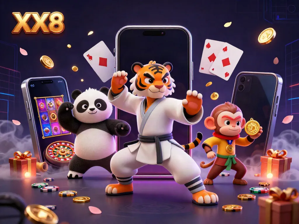 Engage with thrilling slot games at XX8 featuring dynamic characters and casino elements.