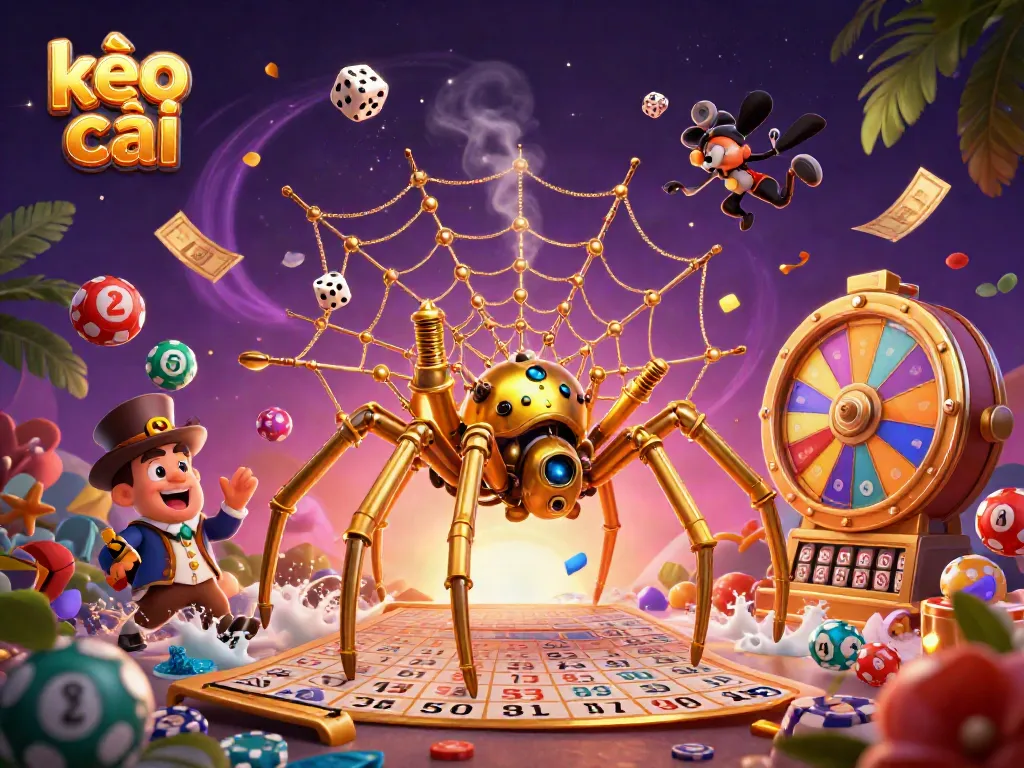 Catch the excitement of kèo nhà cái with a vibrant 3D digital illustration showcasing gambling elements