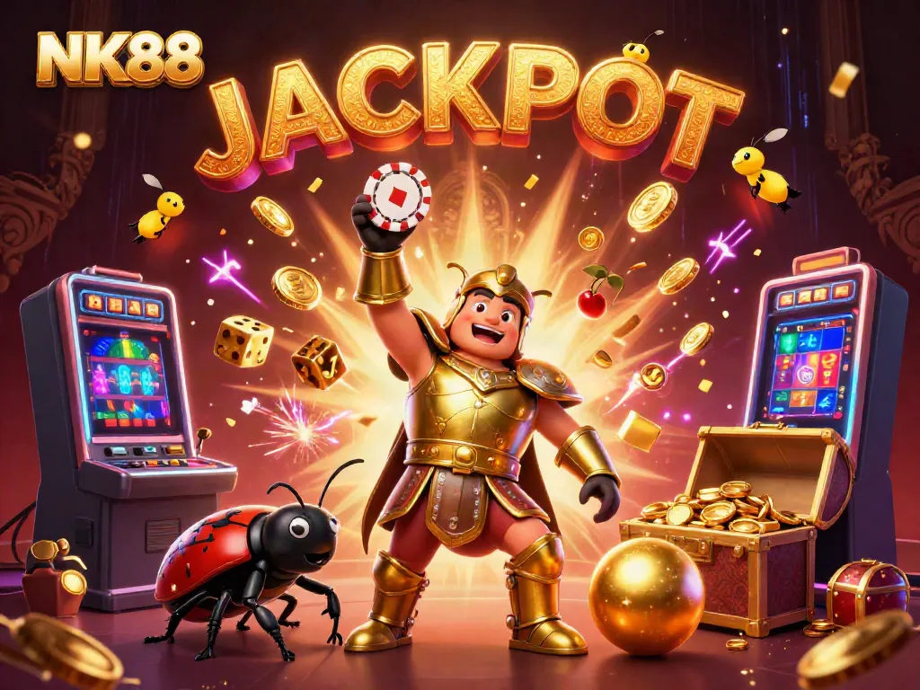 Experience the thrill of NK88 casino games with vibrant visuals of a jackpot scene.