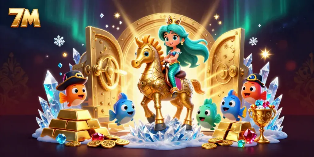 Experience the excitement of 7M with a vibrant scene featuring treasure and casino themes.