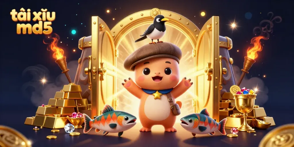 Experience the thrill of tài xỉu md5 with cute characters, dynamic gold treasures, and engaging visual effects.