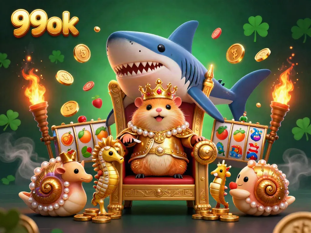 Play exciting slots with 99ok as the golden hamster king leads a colorful casino adventure.