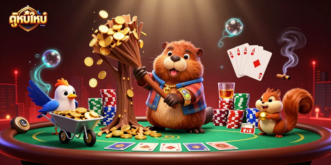 Experience the thrill of ดูหนังใหม่ with cartoon characters at a lively casino scene, stacking riches.