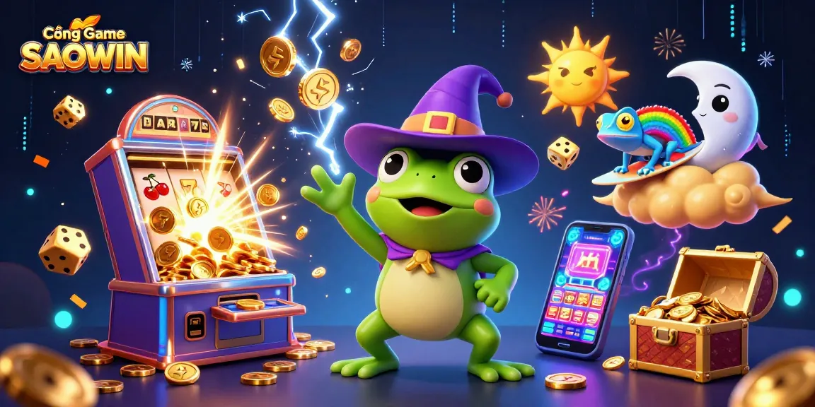 Experience excitement at Cổng Game SAOWIN with a vibrant casino scene full of gold and fun games.