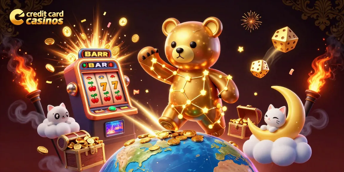 Experience excitement at credit card casinos with vibrant illustrations of jackpots and casino elements