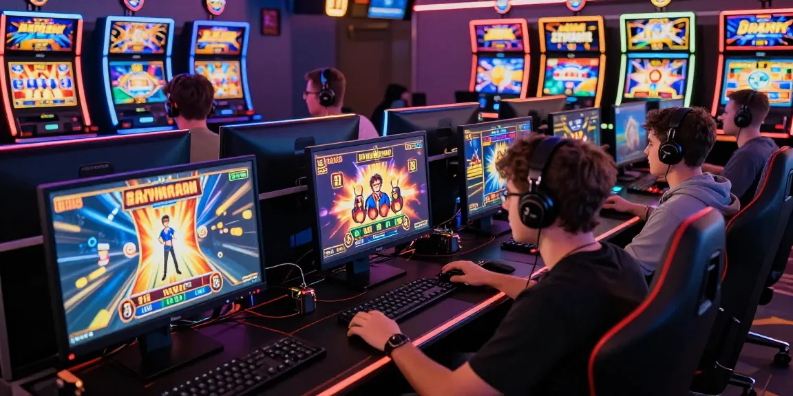 Exciting online slot gaming scene with players thrilled by their wins.