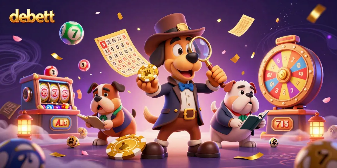 Engage with debett through this vibrant 3D casino scene featuring animated lottery elements and clues.