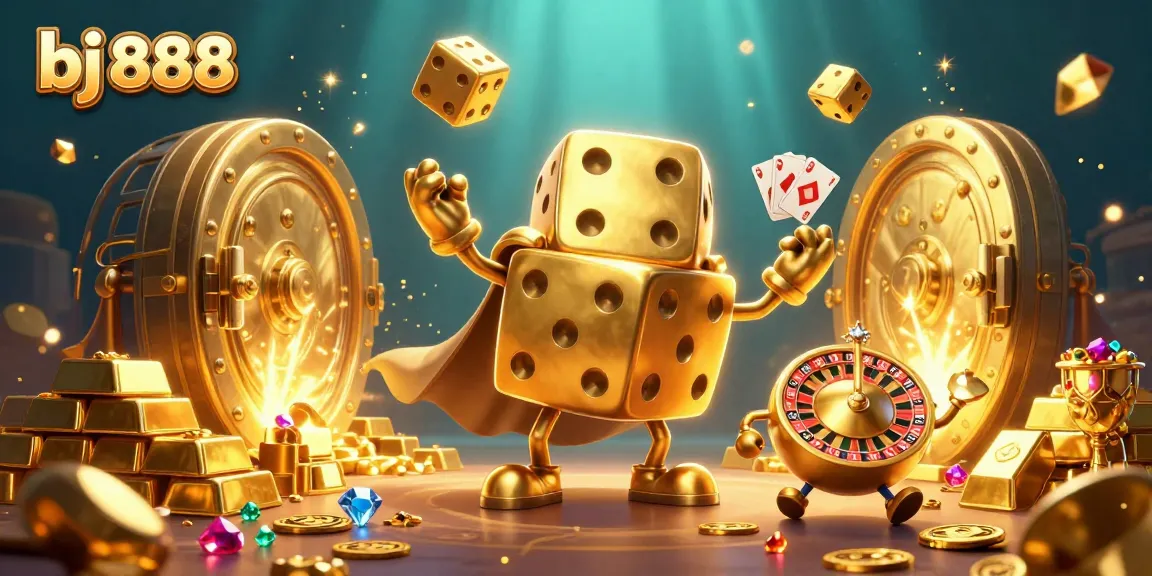 Experience thrilling gaming action at bj 888 with golden dice and jewels shining brightly.