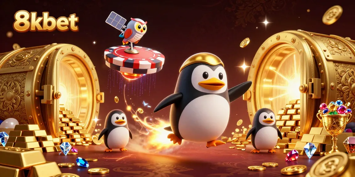 Experience thrilling action with 8xbet as a golden penguin rockets to a casino space station.