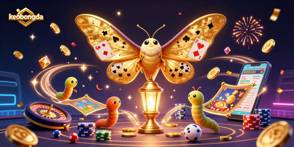 Experience the excitement of keobongda sports betting with vibrant visuals of a moth and dynamic betting scenes.