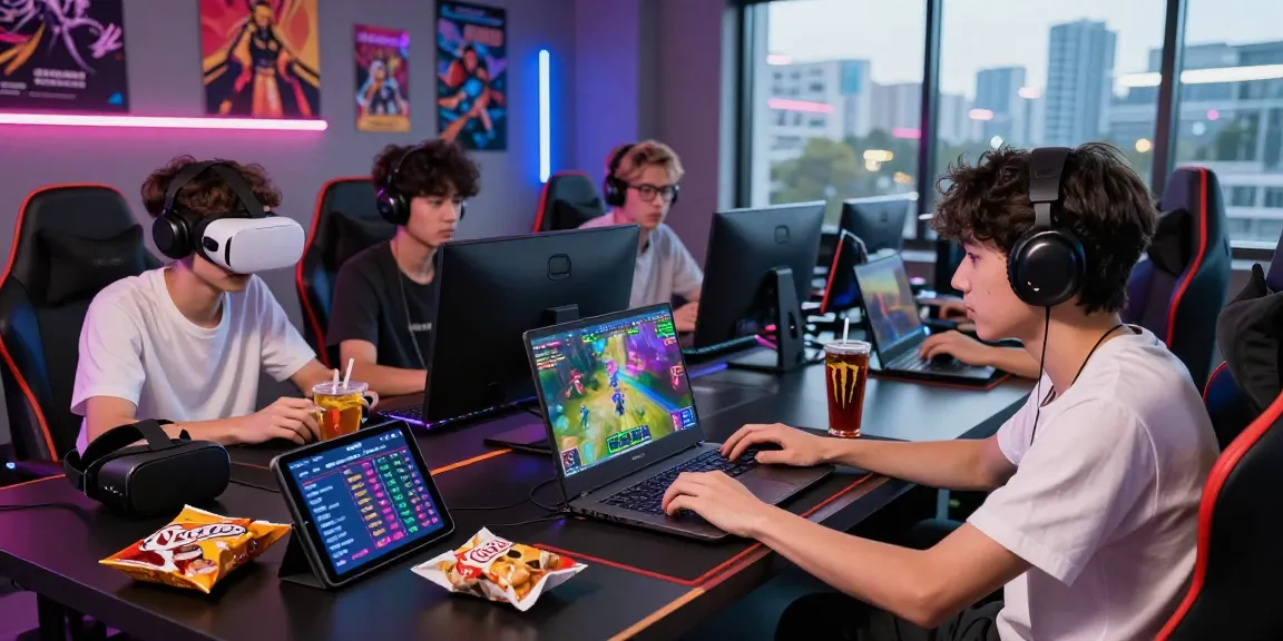 Exciting gaming session at Hello88 with players enjoying diverse games in a modern lounge.