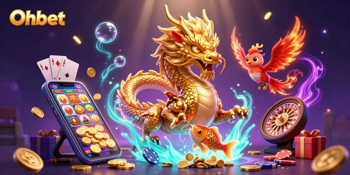 Experience the excitement at Oxbet with a dynamic casino scene featuring a dragon, phoenix, and koi fish.