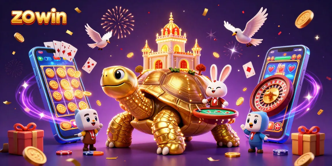 Experience thrilling games at zo win with golden tortoise, rabbit dealer, and exciting casino elements.