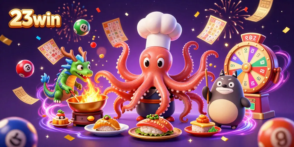 Experience thrills with 23win as you win big in a vibrant casino scene filled with colorful elements.