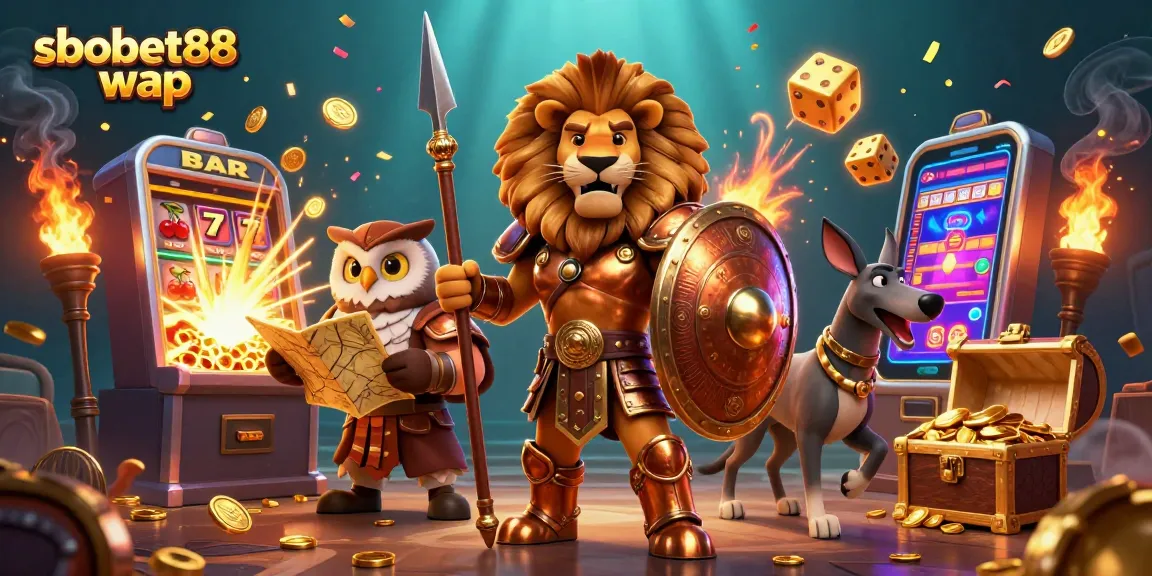 Bet on sbobet88 wap's vibrant 3D illustration showcasing thrilling casino action and creative characters.