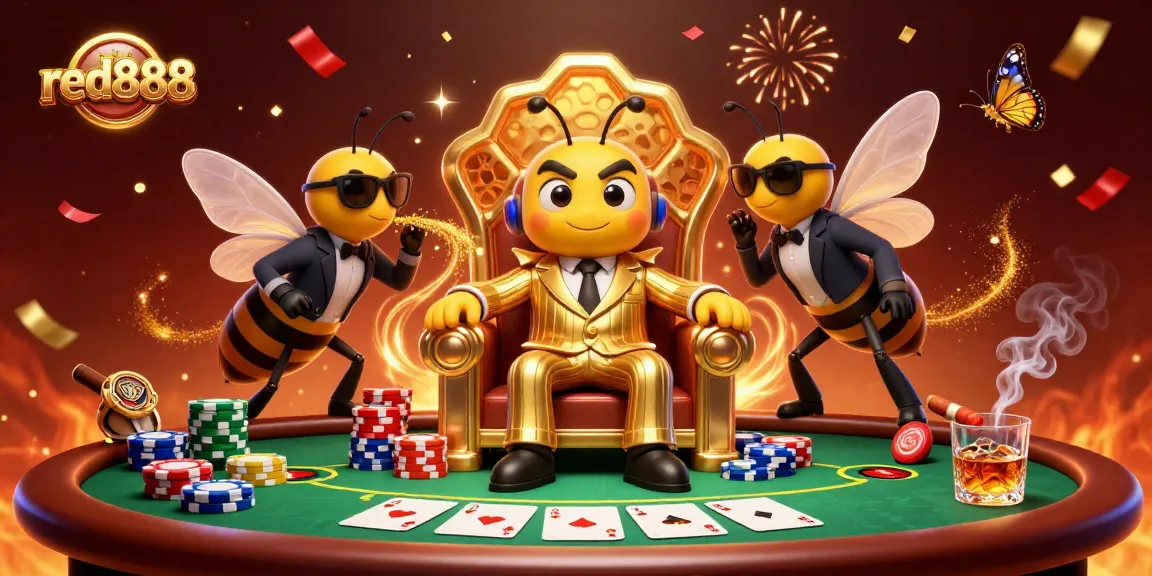Experience thrilling poker action with the bumblebee mob boss and vibrant red888 gaming ambiance.