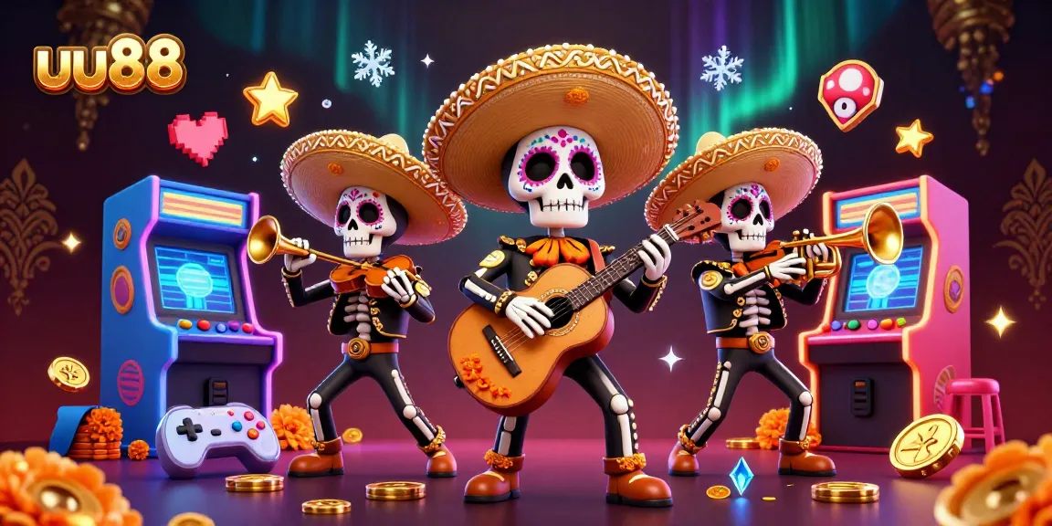 Experience the vibrant world of uu88 with this dynamic illustration featuring a mariachi band surrounded by casino elements.